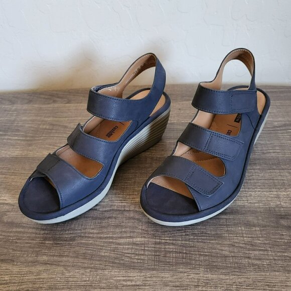Clarks Reedly Juno Wedge Nubuck Leather Strappy Sandal Open Toe Blue Women's 5.5 - Picture 9 of 9